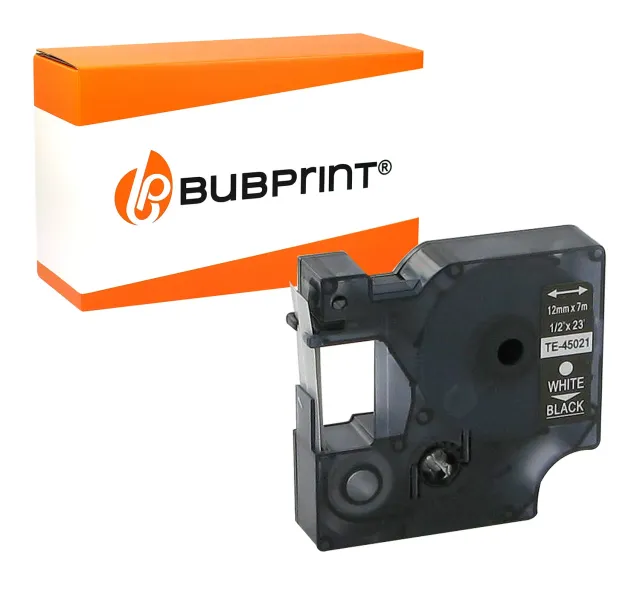 Bubprint 45021 S0720610 Schriftband 12mm weiß auf schwarz